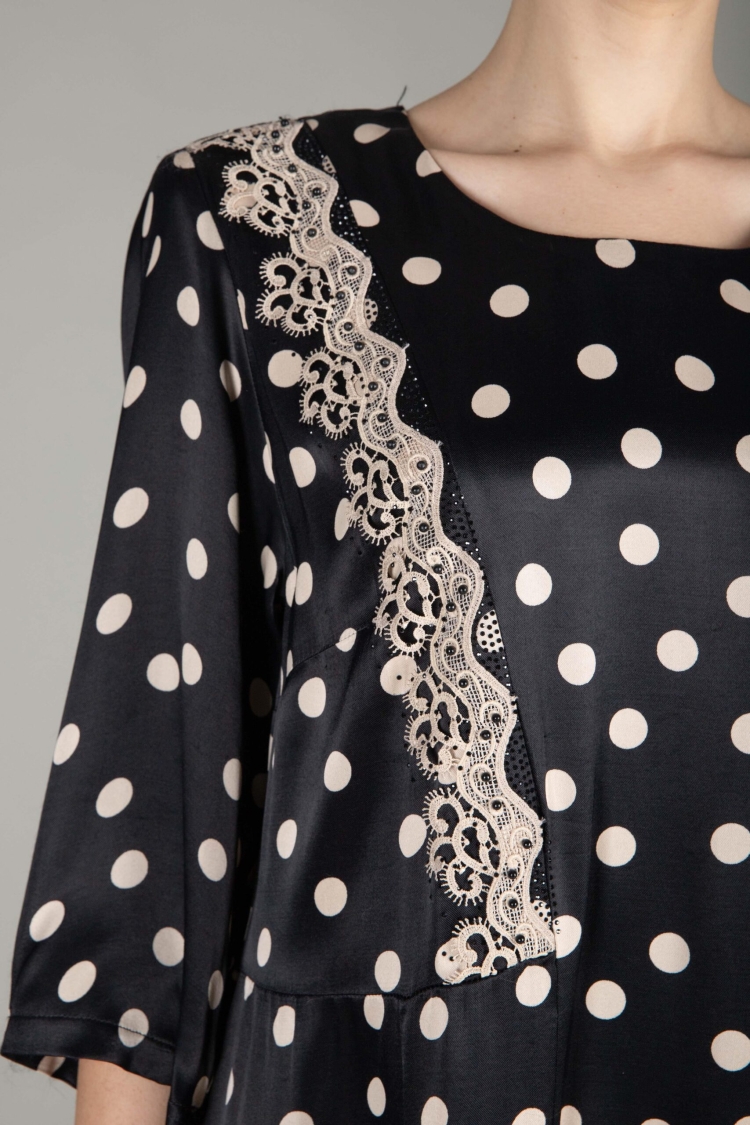 Round Neck Polka Dot Satin Dress