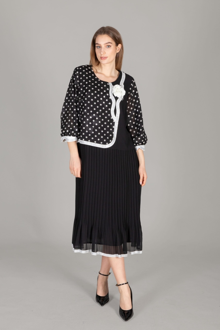 Round Neck Chiffon Dress - GUMANIZE - Globality Store - Women Clothes Wholesale Turkey