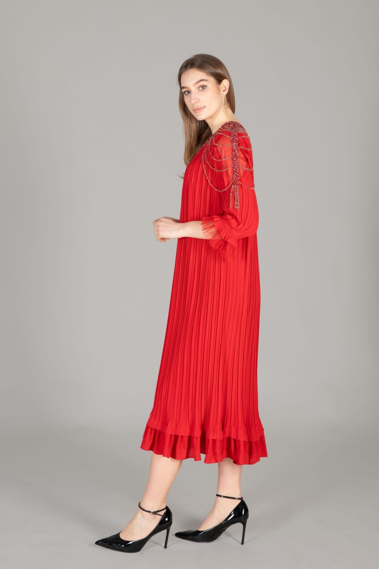 V Neck Venus Pleated Dress