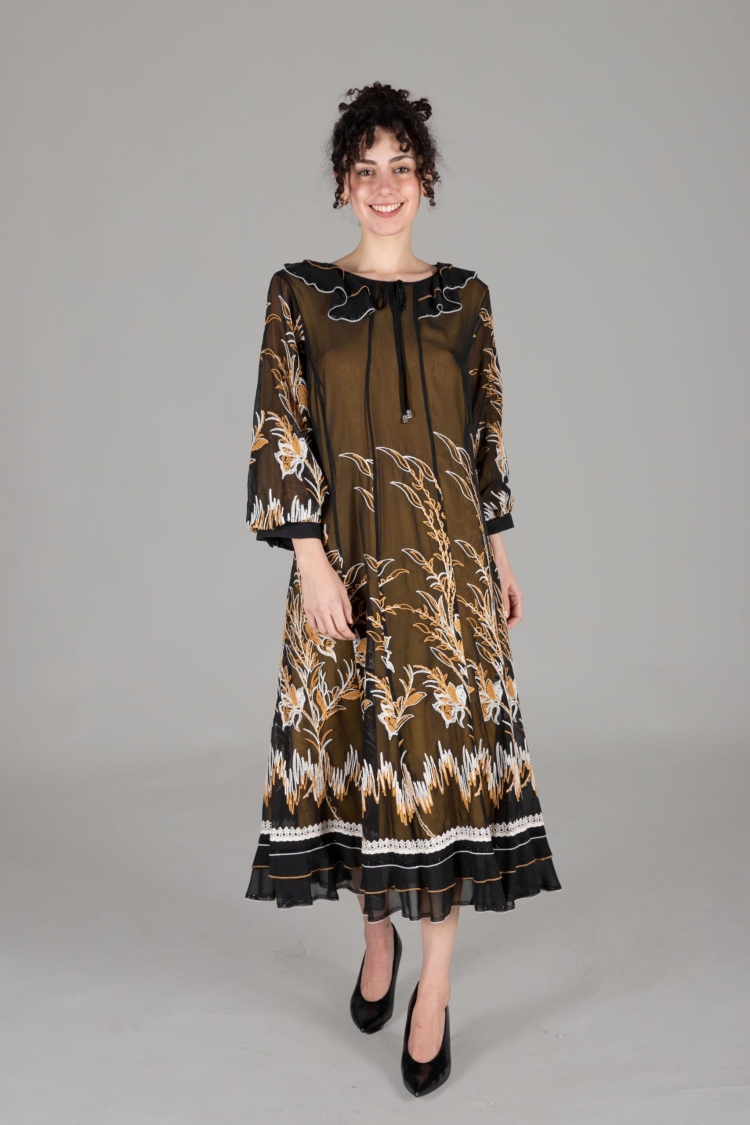 Round Neck Ruffle Dress - GUMANIZE - Globality Store - Women Clothes Wholesale Turkey