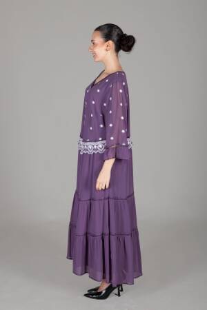 V Neck Embroidered Chiffon Dress - GUMANIZE - Globality Store - Women Clothes Wholesale Turkey