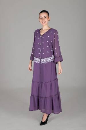 V Neck Embroidered Chiffon Dress - GUMANIZE - Globality Store - Women Clothes Wholesale Turkey