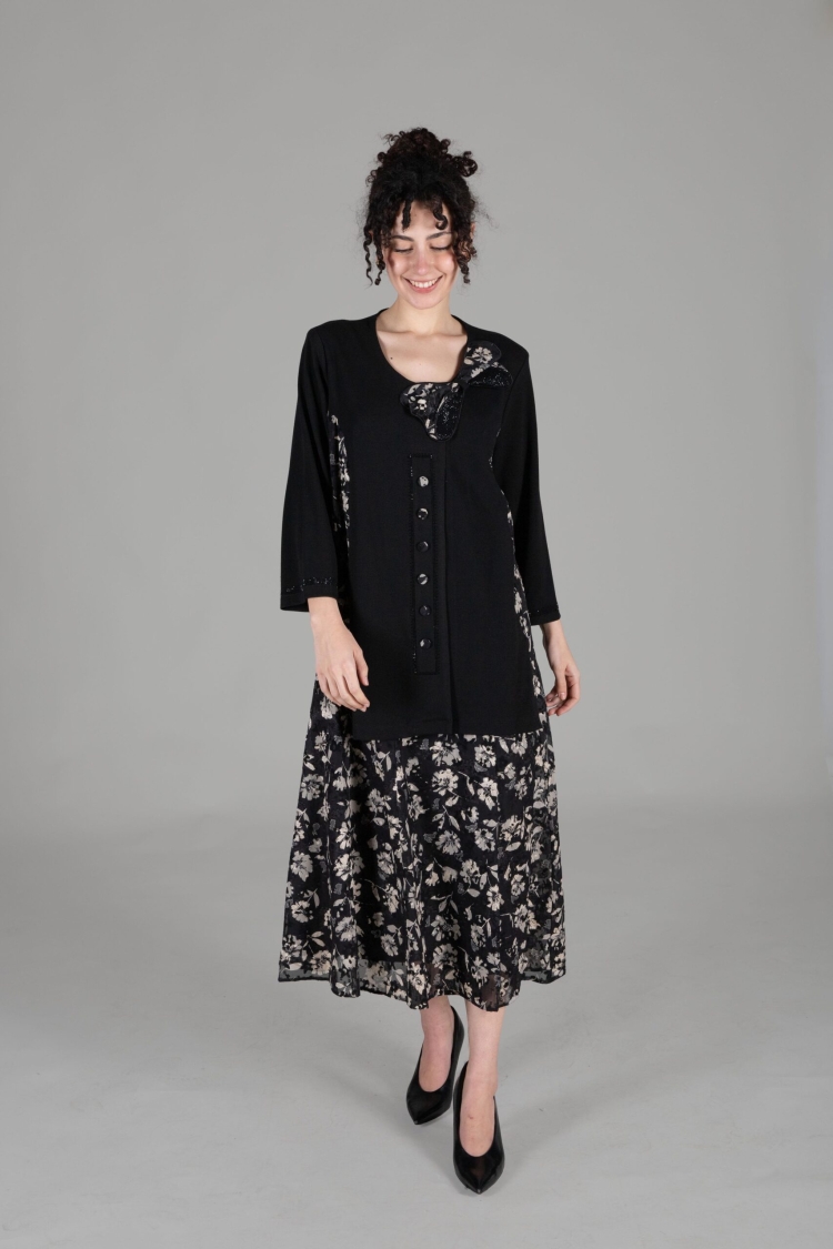Round Neck Chiffon Dress - GUMANIZE - Globality Store - Women Clothes Wholesale Turkey