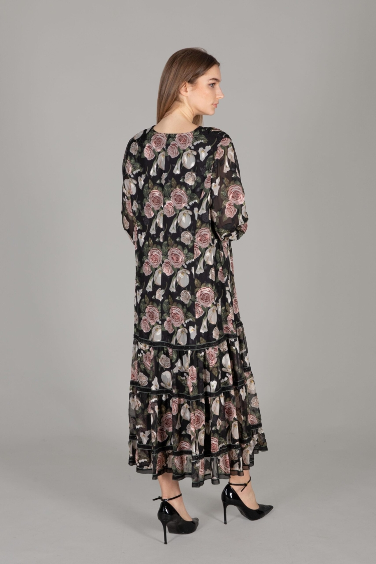 Round Neck Embroidered Chiffon Dress