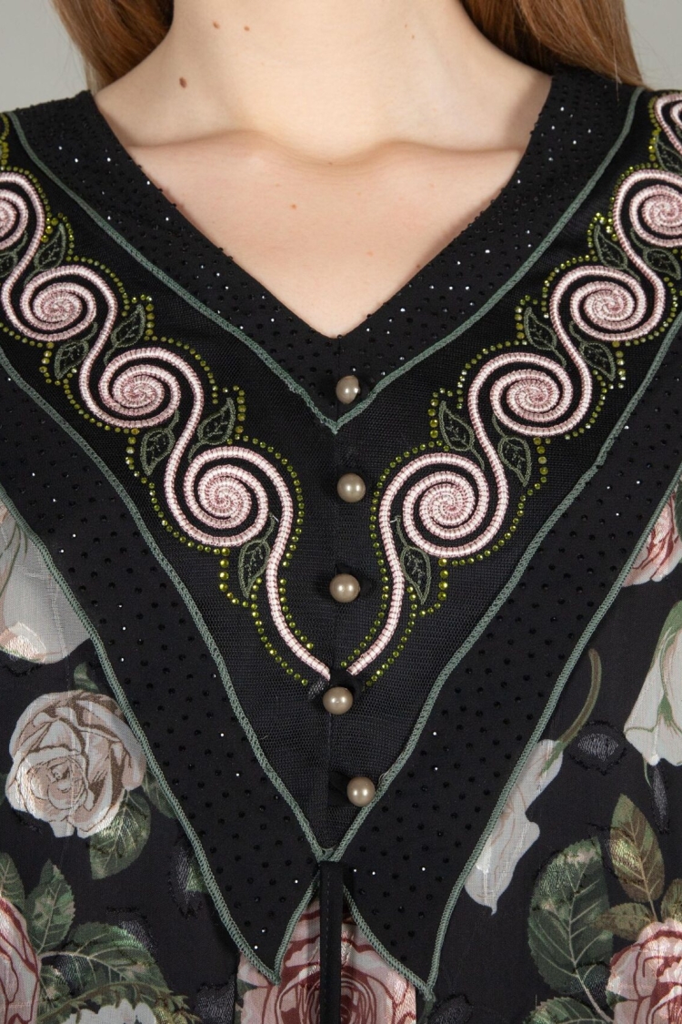 Round Neck Embroidered Chiffon Dress