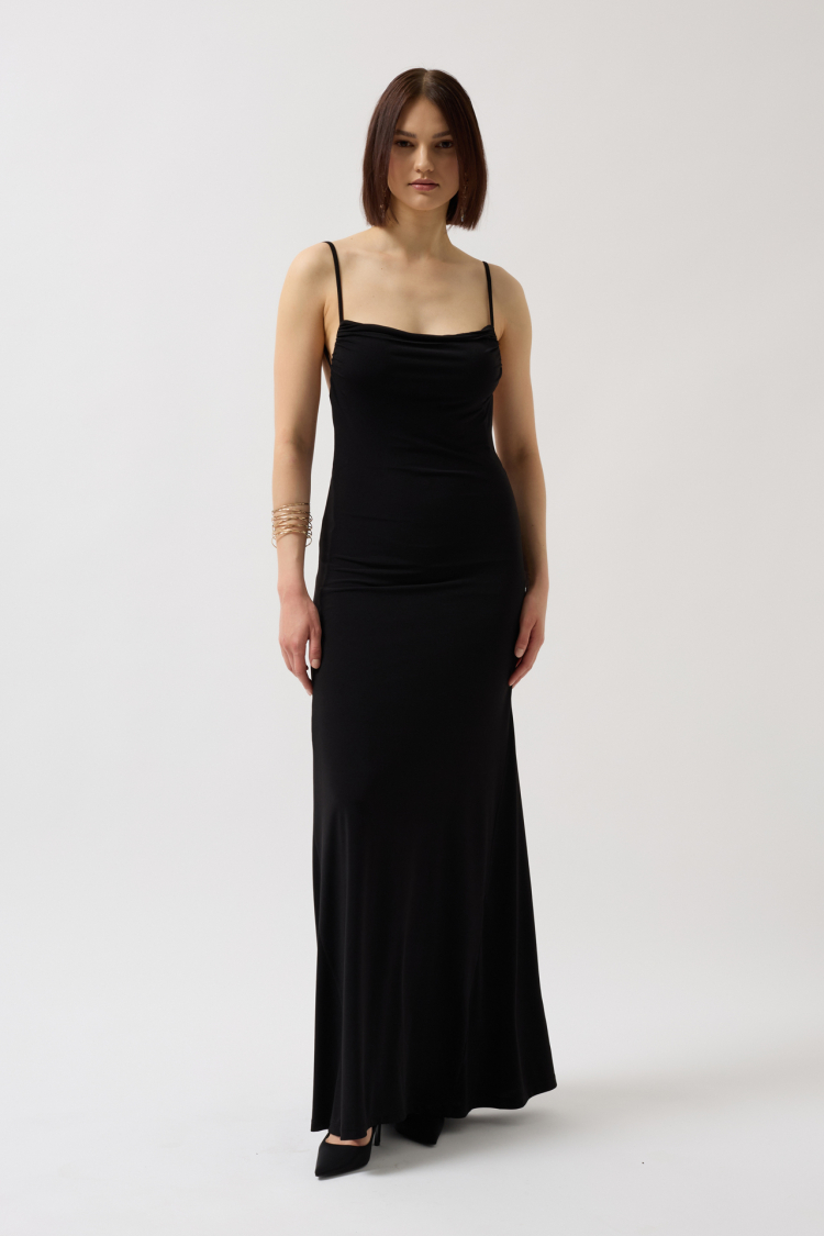 Tie Up Detail Dangle Collar Maxi Dress