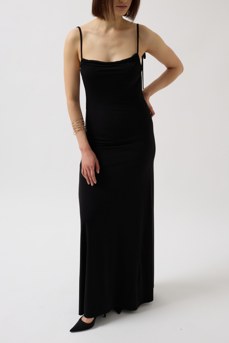 Tie Up Detail Dangle Collar Maxi Dress