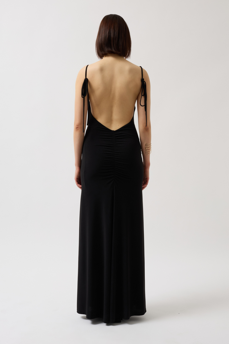 Tie Up Detail Dangle Collar Maxi Dress