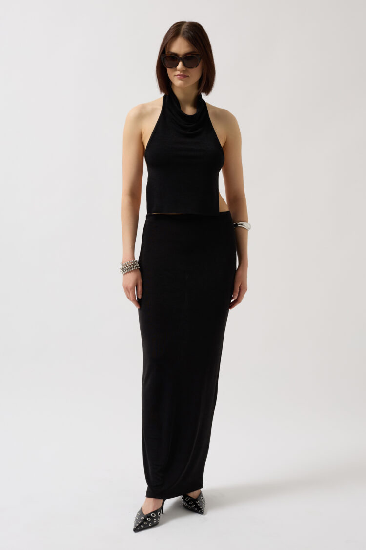 Shiny Fabric Maxi Skirt