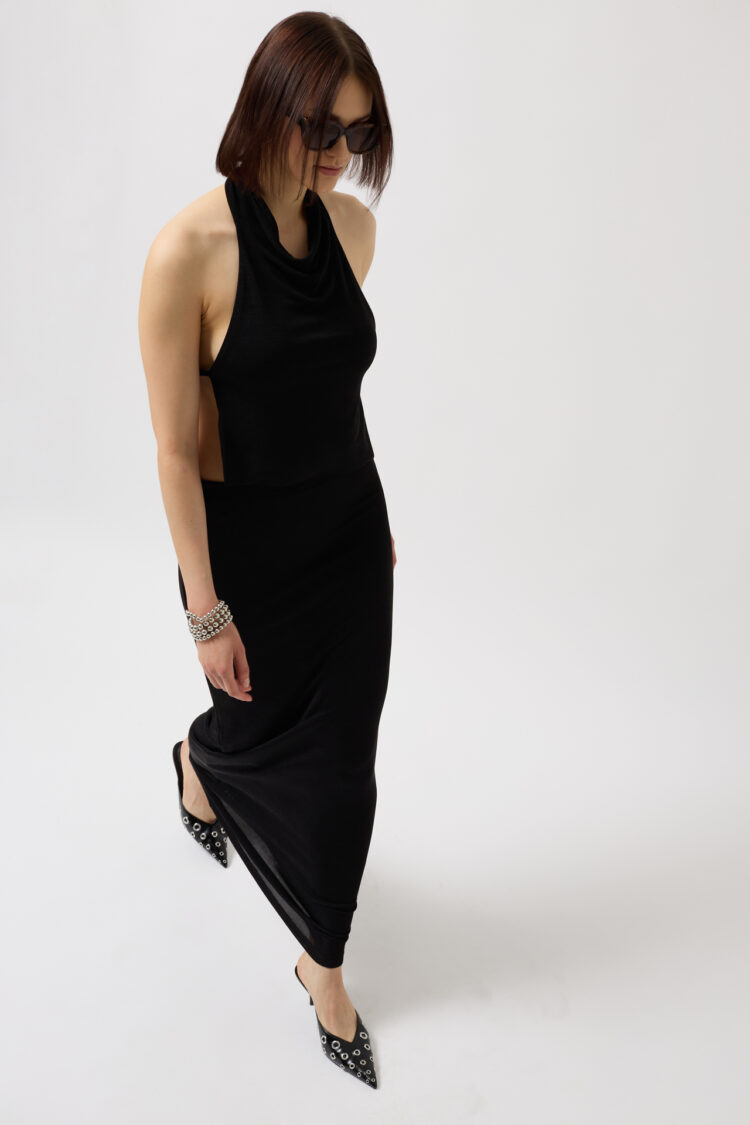 Shiny Fabric Maxi Skirt - Black Fashion - Globality Store - Women Clothes Wholesale Turkey