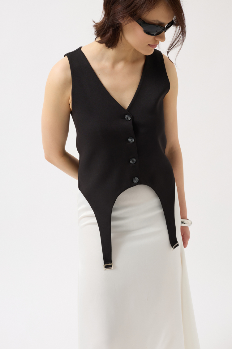 Belt Detail V-Neck Vest