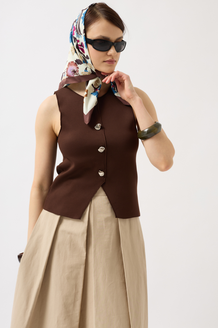 Textured Vest With Buttons - Black Fashion - Globality Store - Women Clothes Wholesale Turkey