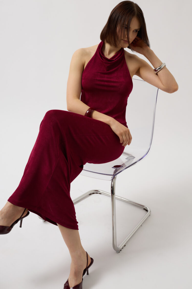 Shiny Fabric Maxi Skirt - Burgundy - Black Fashion - Globality Store - Women Clothes Wholesale Turkey