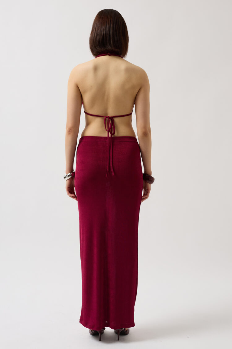 Shiny Fabric Maxi Skirt - Burgundy