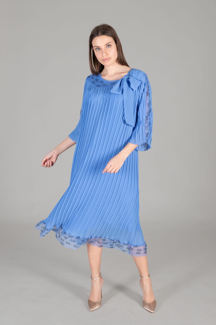 Round Neck Tulle Chiffon Dress - GUMANIZE - Globality Store - Women Clothes Wholesale Turkey