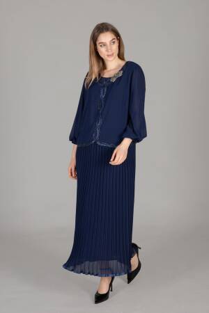 Round Neck Embroidered Chiffon Dress - GUMANIZE - Globality Store - Women Clothes Wholesale Turkey