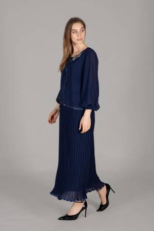 Round Neck Embroidered Chiffon Dress - GUMANIZE - Globality Store - Women Clothes Wholesale Turkey