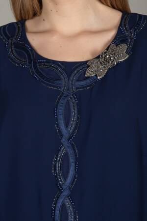 Round Neck Embroidered Chiffon Dress - GUMANIZE - Globality Store - Women Clothes Wholesale Turkey