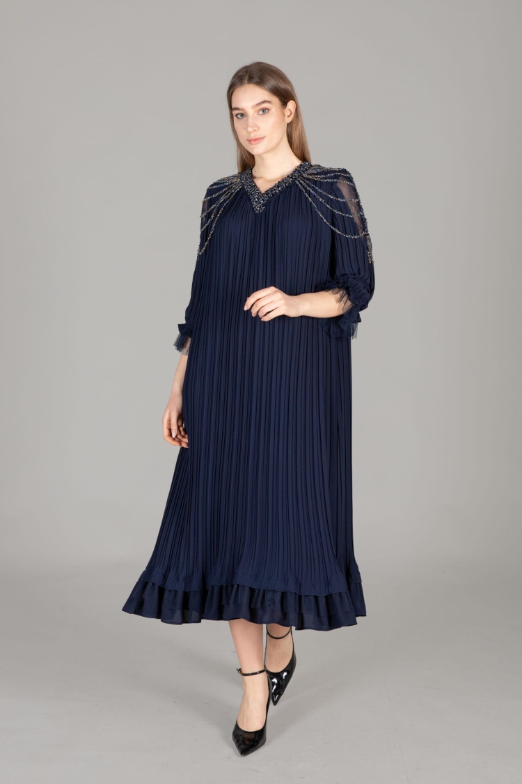 V Neck Venus Pleated Dress - GUMANIZE - Globality Store - Women Clothes Wholesale Turkey