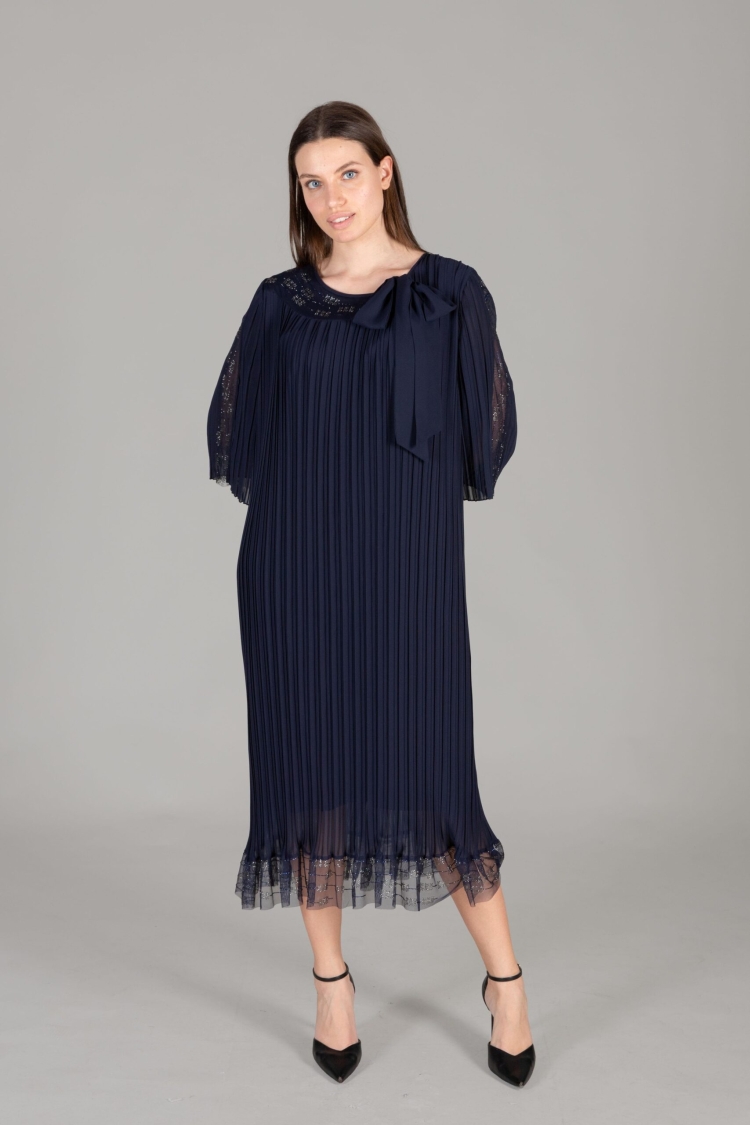 Round Neck Tulle Chiffon Dress - GUMANIZE - Globality Store - Women Clothes Wholesale Turkey