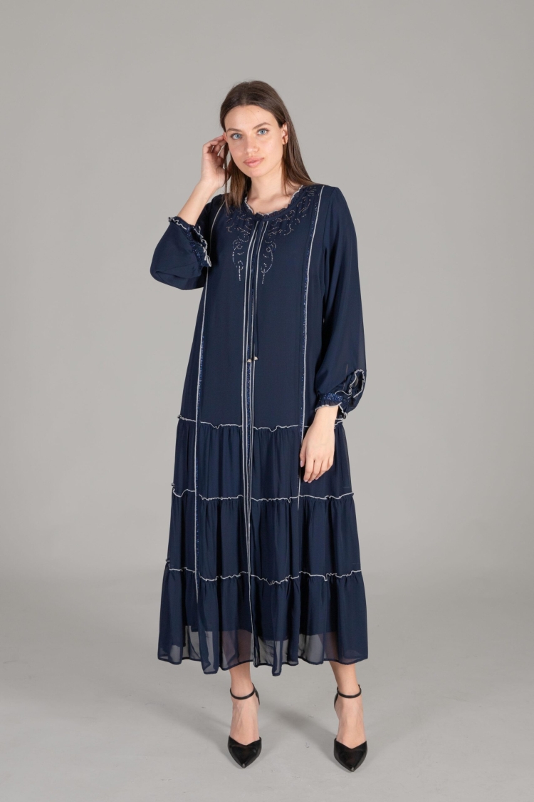Ruffle Neck Chiffon Dress - GUMANIZE - Globality Store - Women Clothes Wholesale Turkey