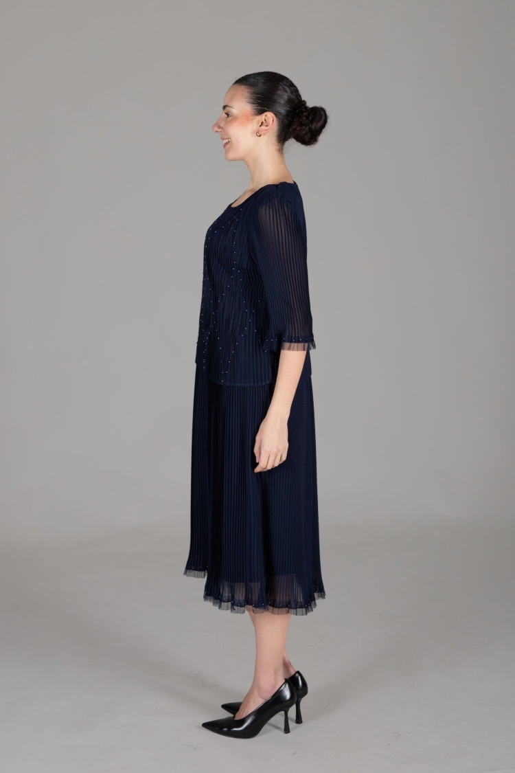 Round Neck Pleated Chiffon Dress