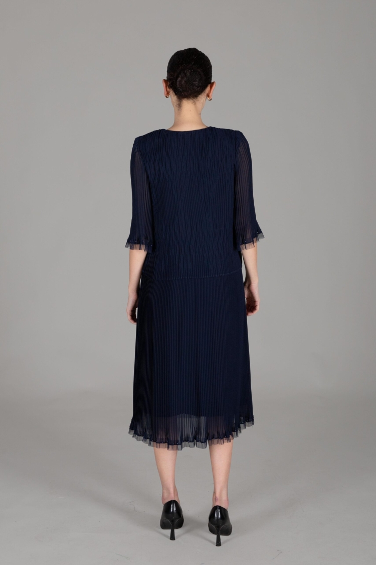 Round Neck Pleated Chiffon Dress
