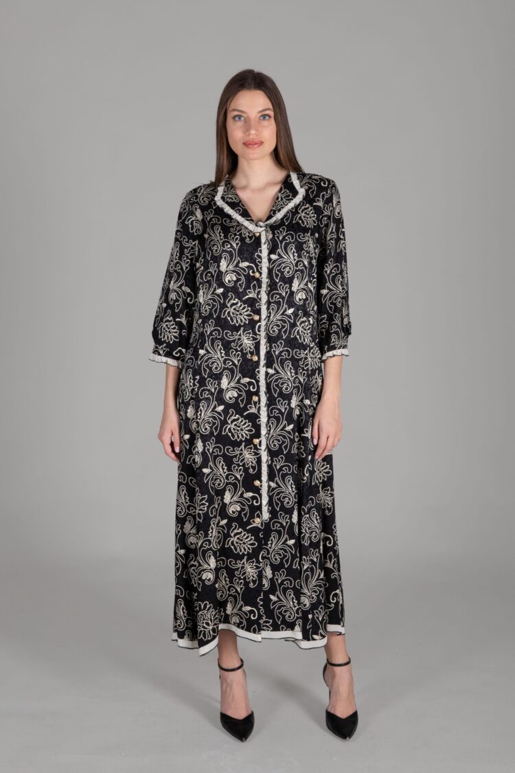 Ruffle Collar Jacquard Empirme Dress - GUMANIZE - Globality Store - Women Clothes Wholesale Turkey