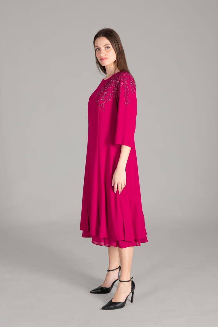 Cuff Round Neck Gown Dress