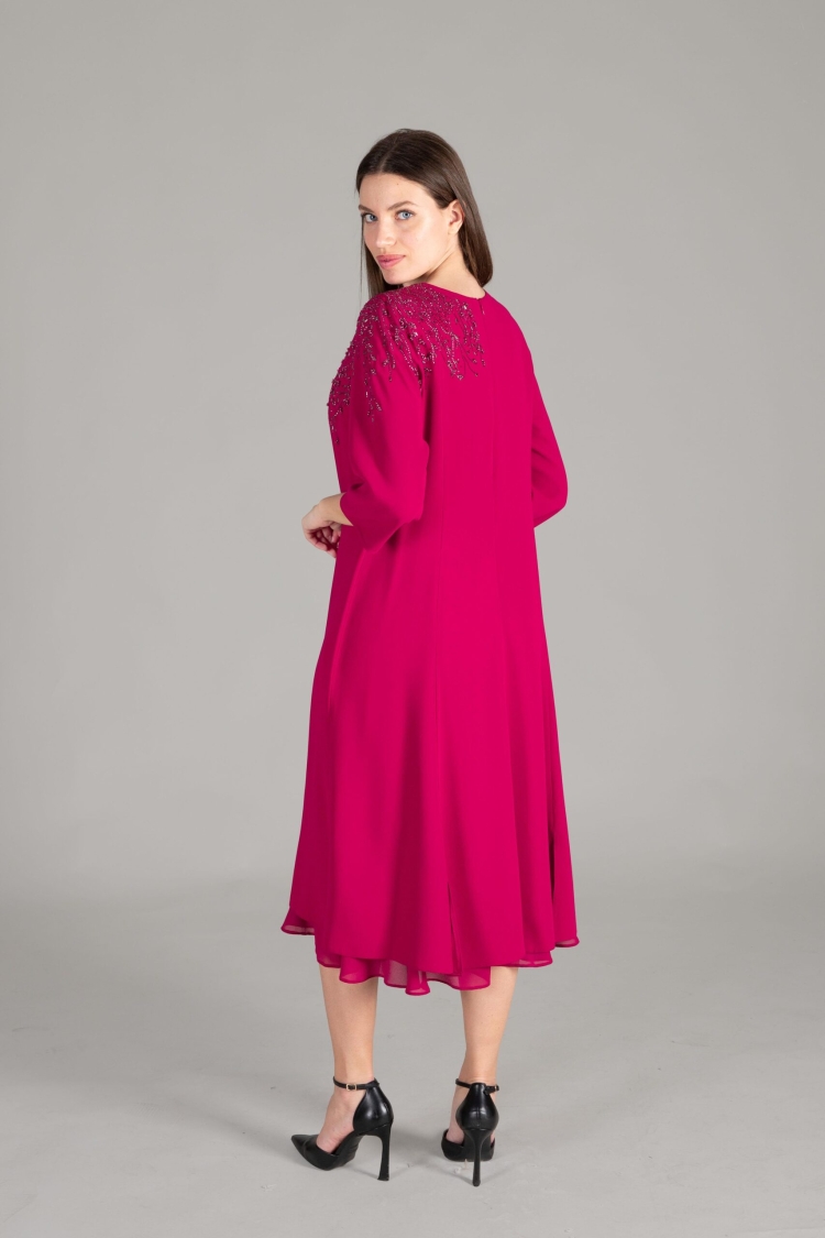 Cuff Round Neck Gown Dress