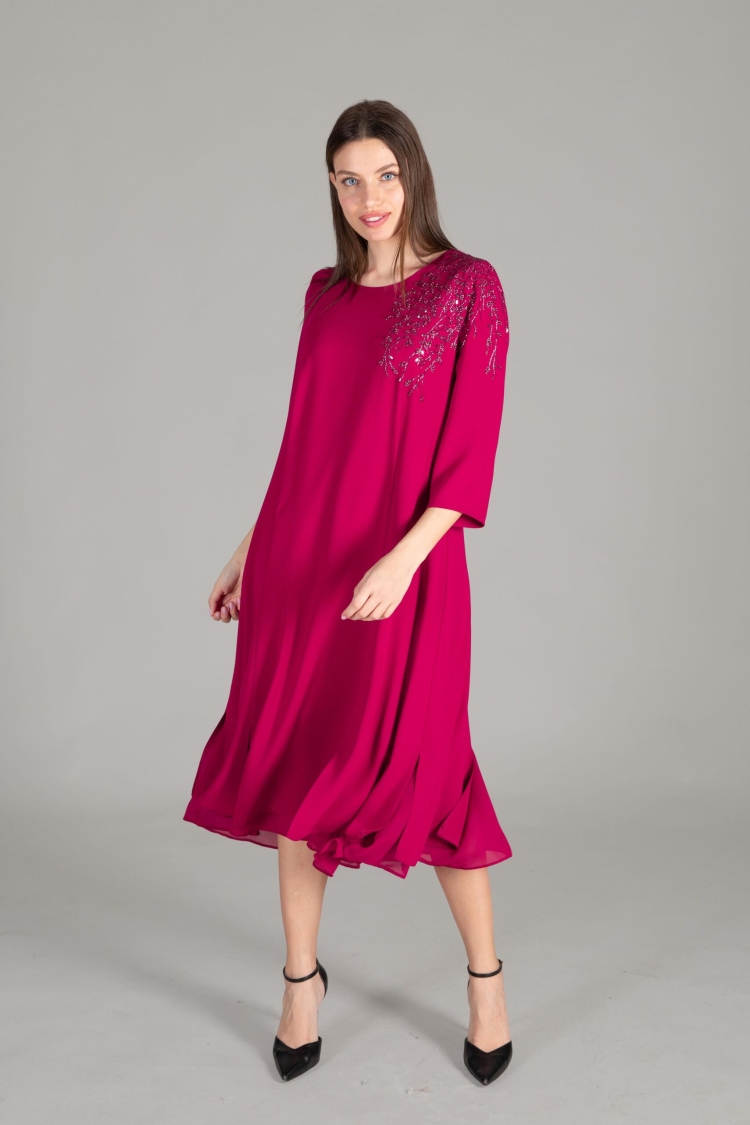 Cuff Round Neck Gown Dress