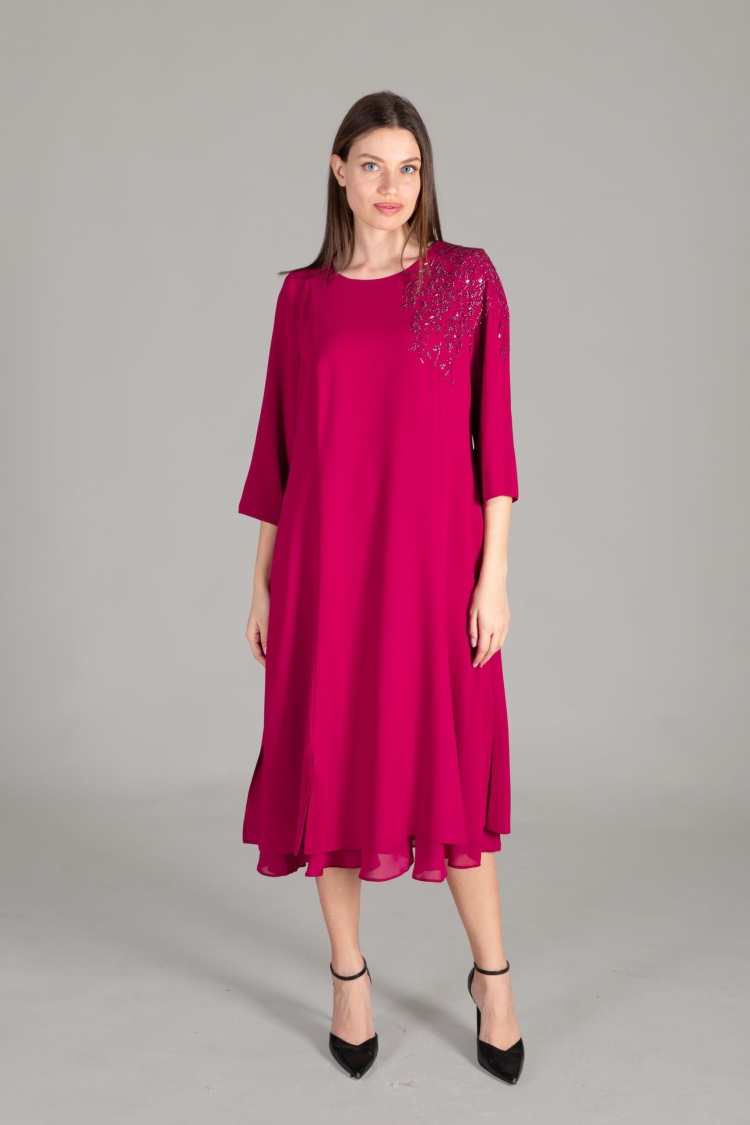 Cuff Round Neck Gown Dress - GUMANIZE - Globality Store - Women Clothes Wholesale Turkey