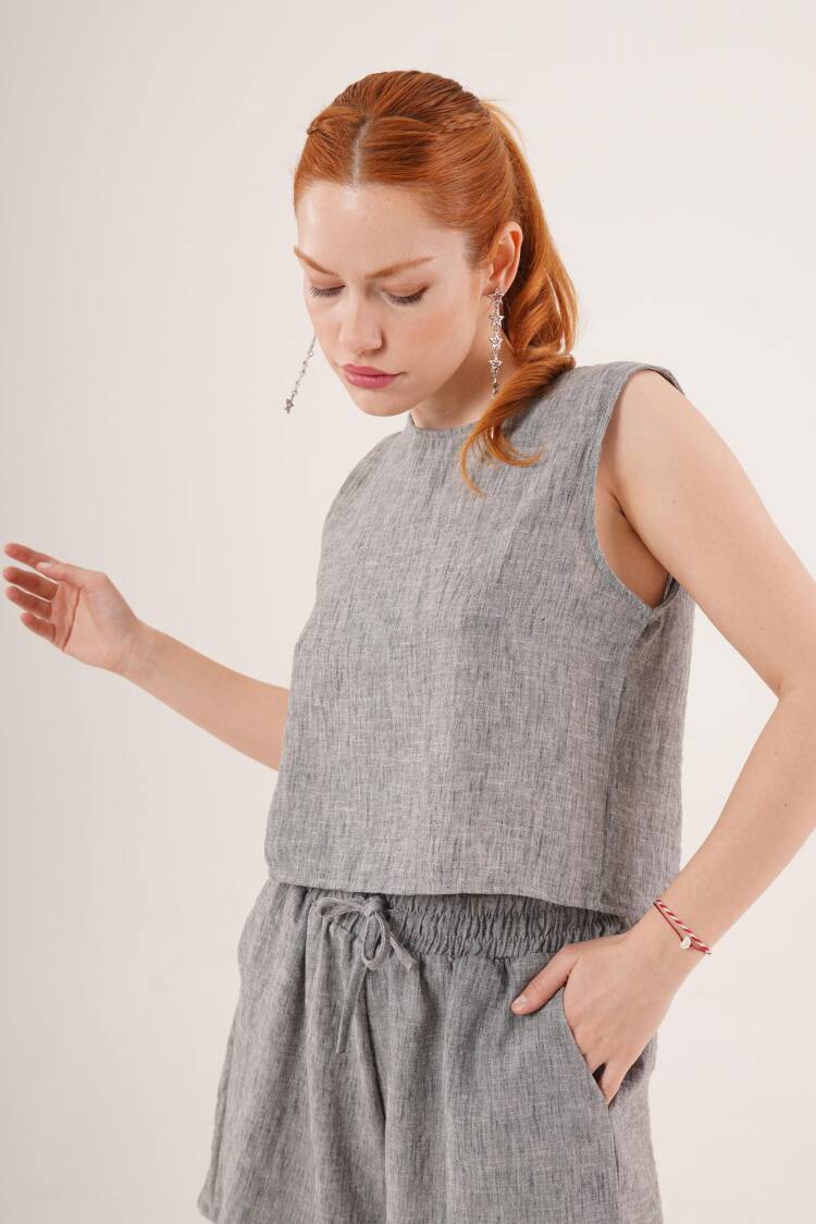 Back Button Detailed Blouse And Shorts With Pockets Double WholesaleSuit