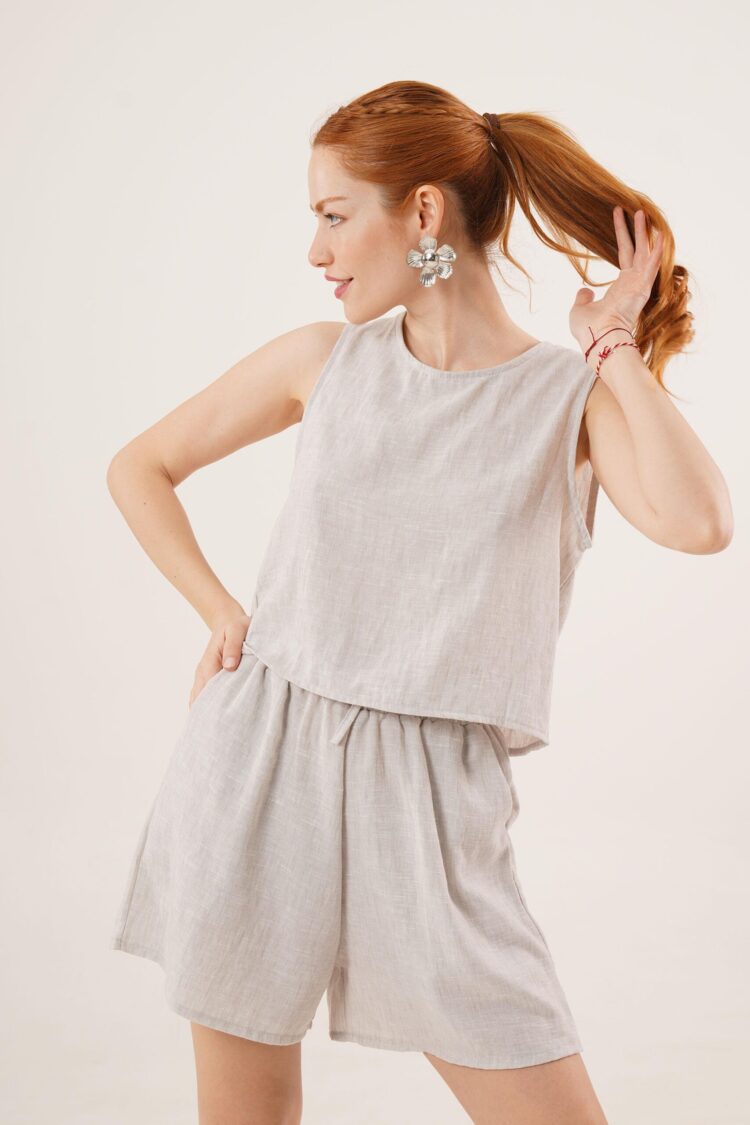 Back Button Detailed Blouse And Shorts With Pockets Double WholesaleSuit - Lustrin - Globality Store - Women Clothes Wholesale Turkey