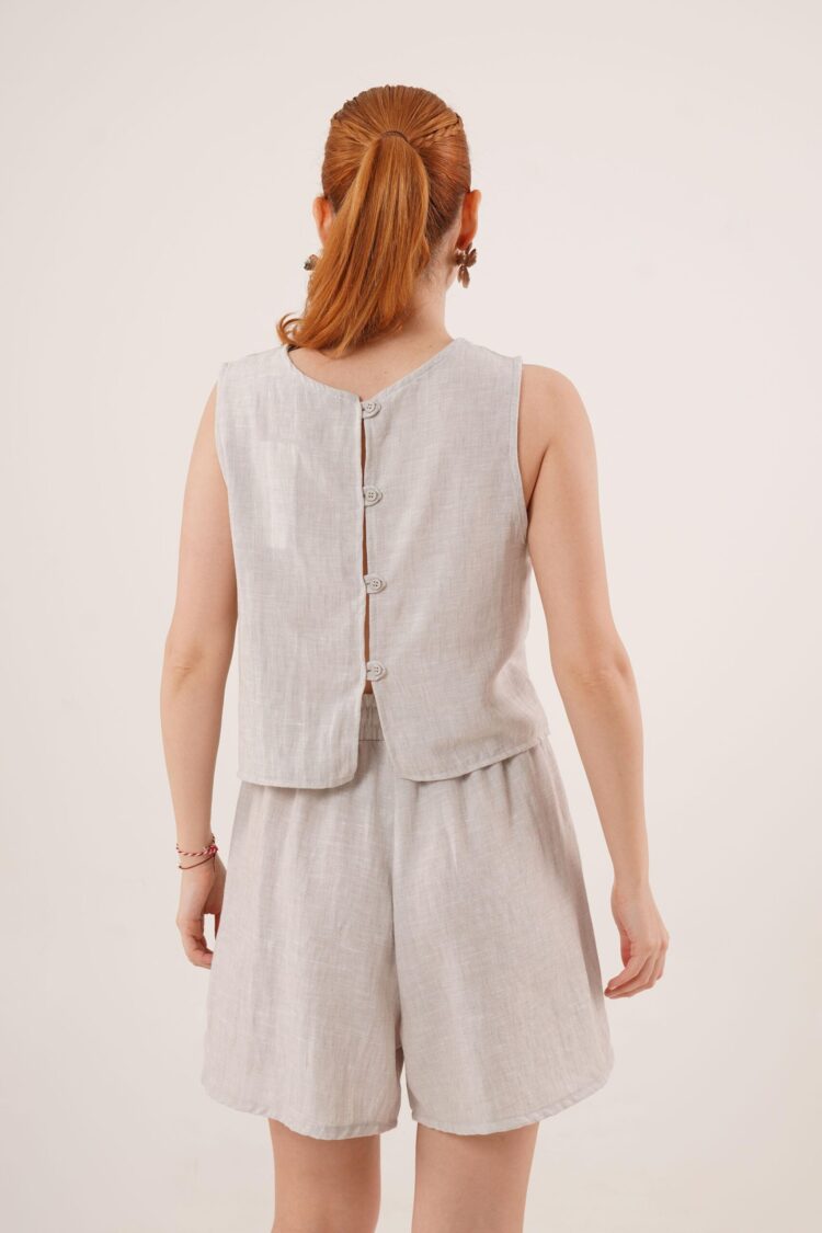 Back Button Detailed Blouse And Shorts With Pockets Double WholesaleSuit