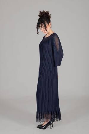Oval Collar Stone Pleated Dress - GUMANIZE - Globality Store - Women Clothes Wholesale Turkey