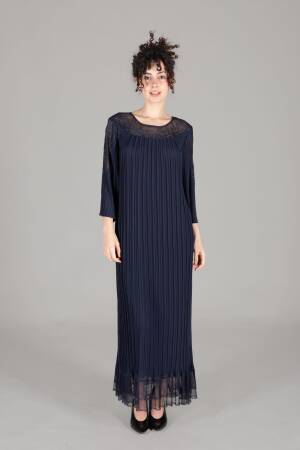 Oval Collar Stone Pleated Dress - GUMANIZE - Globality Store - Women Clothes Wholesale Turkey