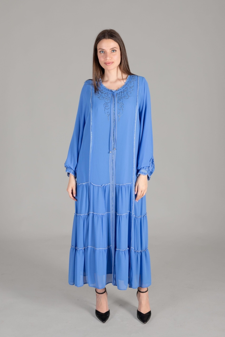 Ruffle Neck Chiffon Dress - GUMANIZE - Globality Store - Women Clothes Wholesale Turkey