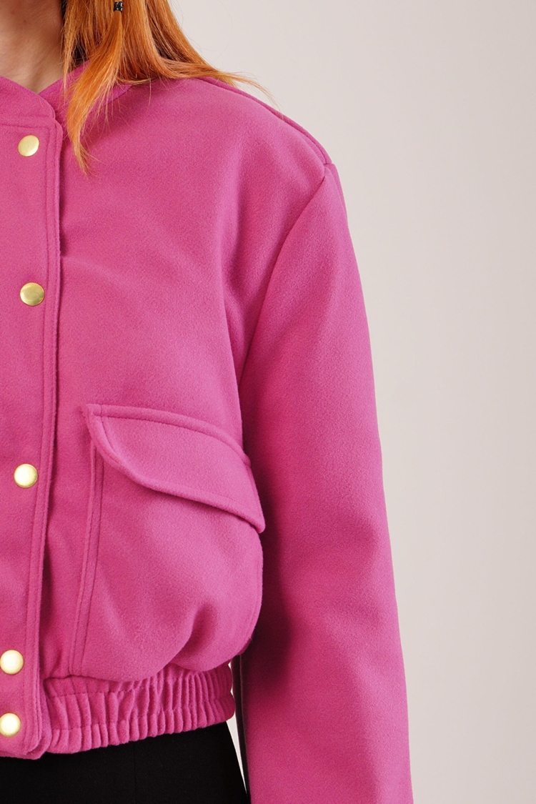 Gold Buttoned Cashmere WholesaleBomber Jacket