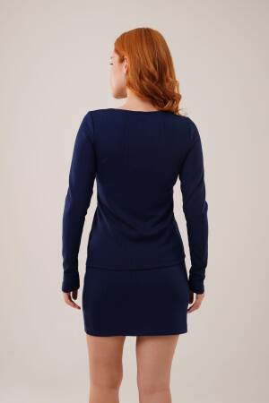 Striped Skirt Buttoned Blouse Wholesale Navy Suit - Lustrin - Globality Store - Women Clothes Wholesale Turkey