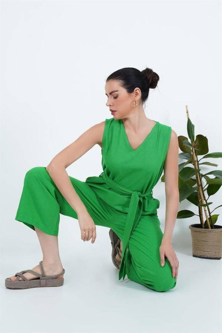WholesaleJumpsuit With Back Zipper Waist Belt