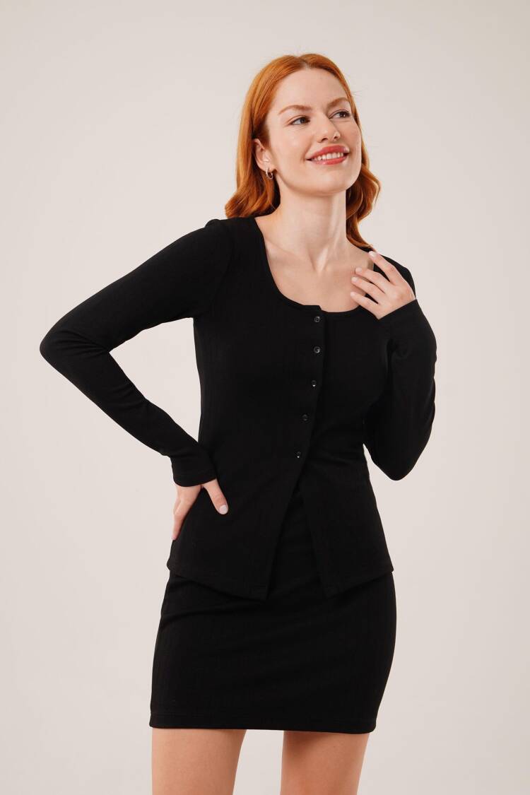 Striped Skirt Buttoned Blouse WholesaleSuit
