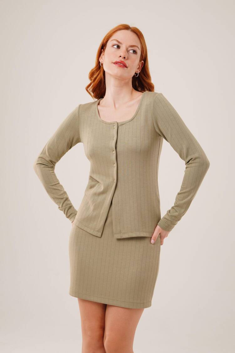 Striped Skirt Buttoned Blouse WholesaleSuit