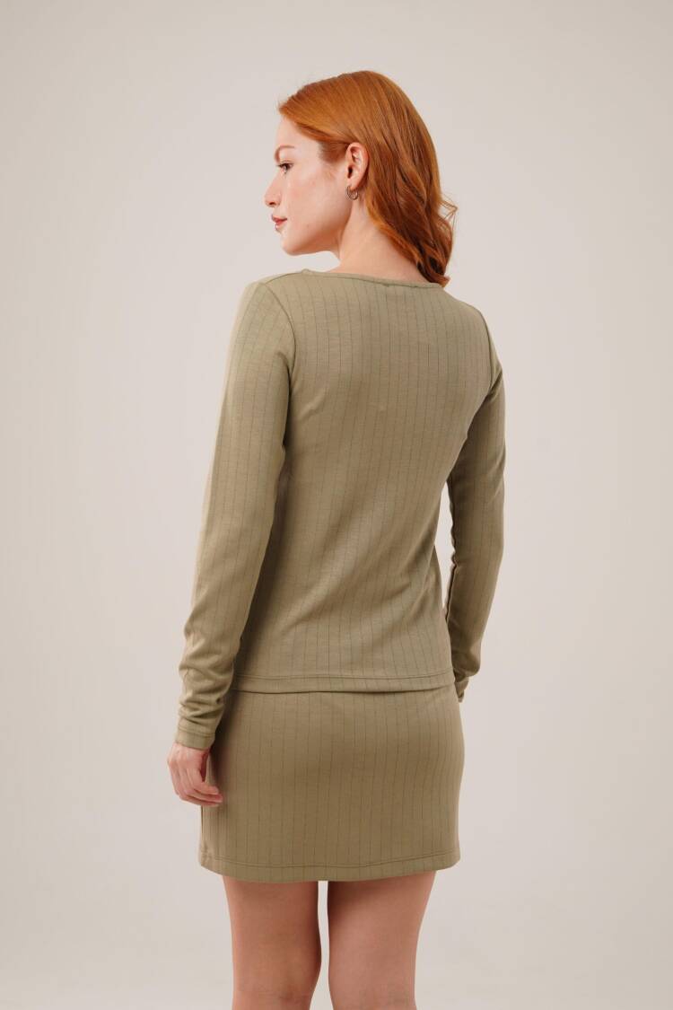 Striped Skirt Buttoned Blouse WholesaleSuit
