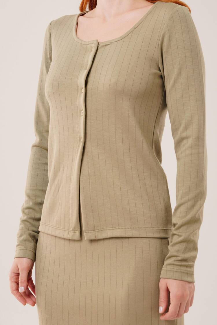 Striped Skirt Buttoned Blouse WholesaleSuit