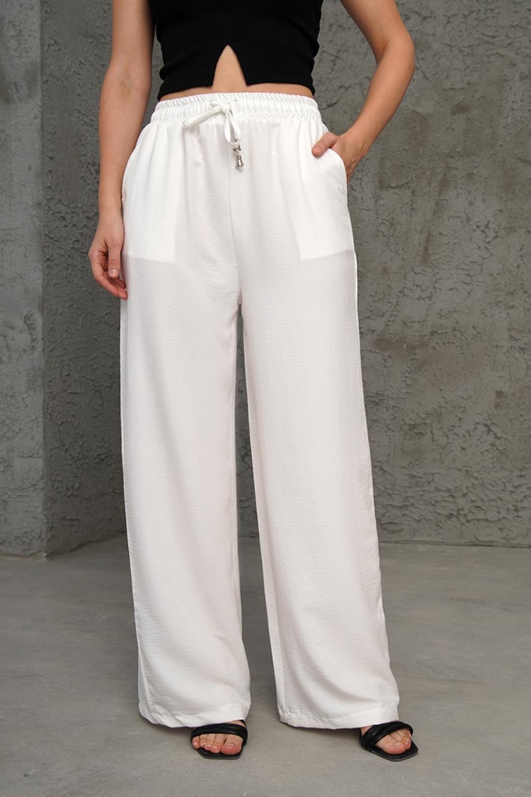 Waist Elastic Pockets Tie Waist Loose LegWholesale Pants - Lustrin - Globality Store - Women Clothes Wholesale Turkey