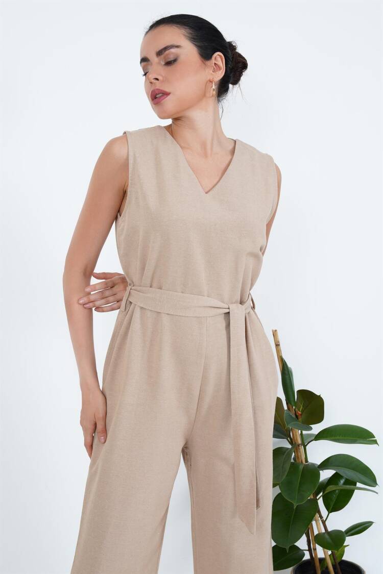 WholesaleJumpsuit With Back Zipper Waist Belt