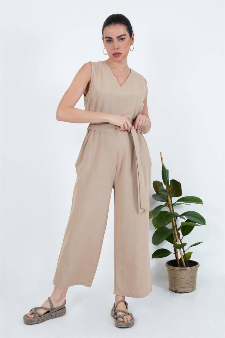 WholesaleJumpsuit With Back Zipper Waist Belt - Lustrin - Globality Store - Women Clothes Wholesale Turkey