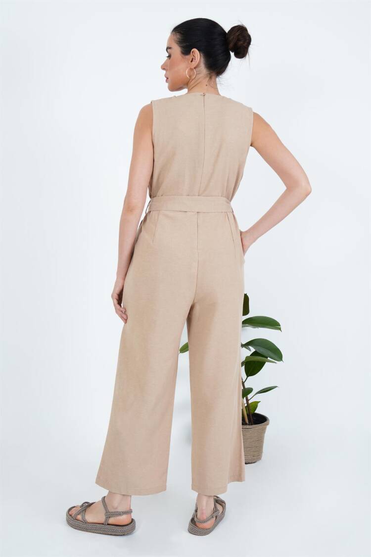 WholesaleJumpsuit With Back Zipper Waist Belt
