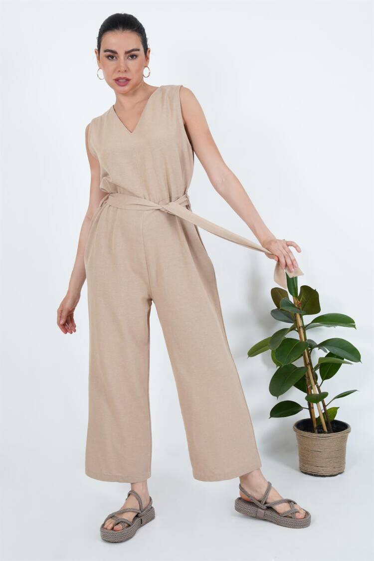 WholesaleJumpsuit With Back Zipper Waist Belt